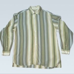 TOMMY BAHAMA yellow, green and cream stripe button down shirt in size Large. EUC